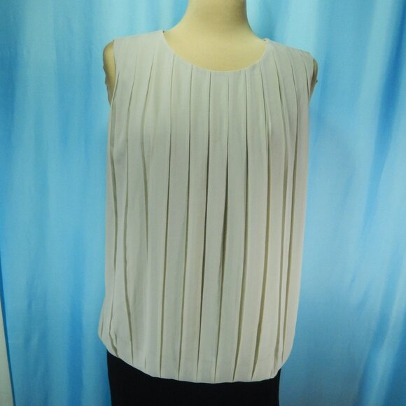 Calvin Klein Taupe Full Pleated Front Bubble Hem Sleeveless Career Top Large EUC - Picture 1 of 12